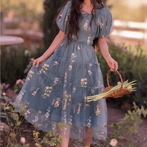 JessaKae Talia Teal Floral Midi Dress